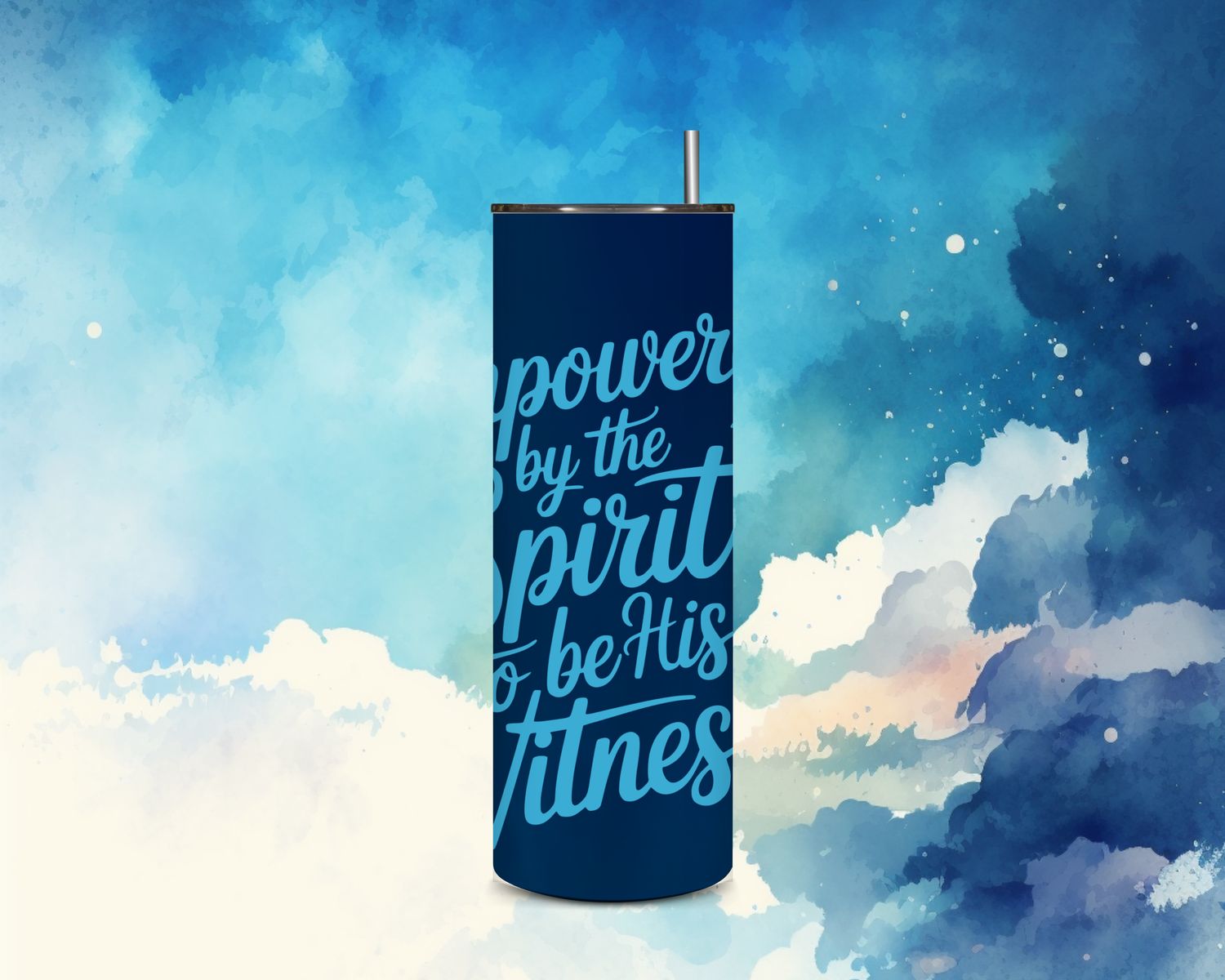 Empowered by the Spirit 20 oz Floral Teal &amp; Blue Christian Tumbler – Faith-Inspired Gift with Lid &amp; Straw