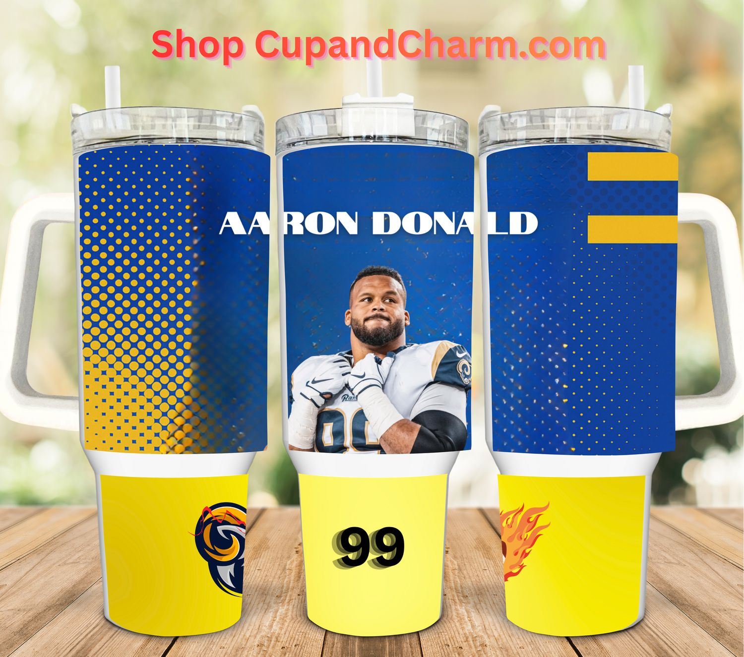 40oz Aaron Donald Football Tumbler – Full Wrap, Lid &amp; Straw