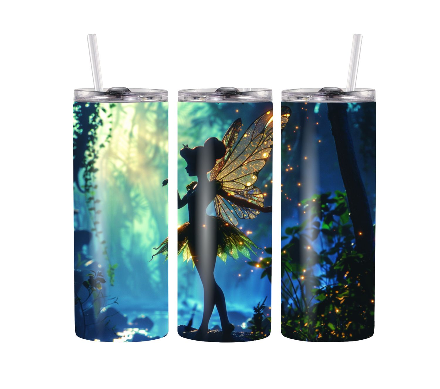 20 oz Glow-in-the-Dark Fairy Tumbler – Silhouette Design with Lid &amp; Straw