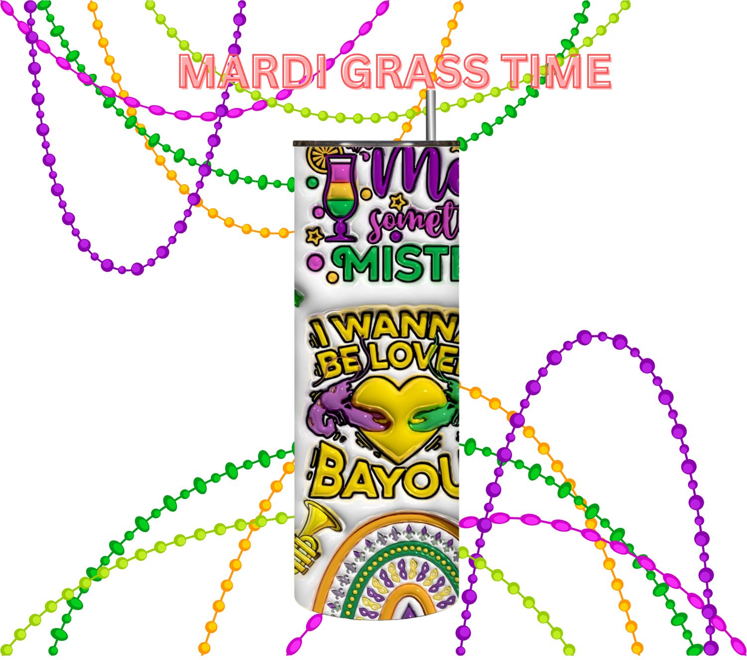 20 oz Mardi Gras Celebration Tumbler – Festive Purple, Gold &amp; Green Design