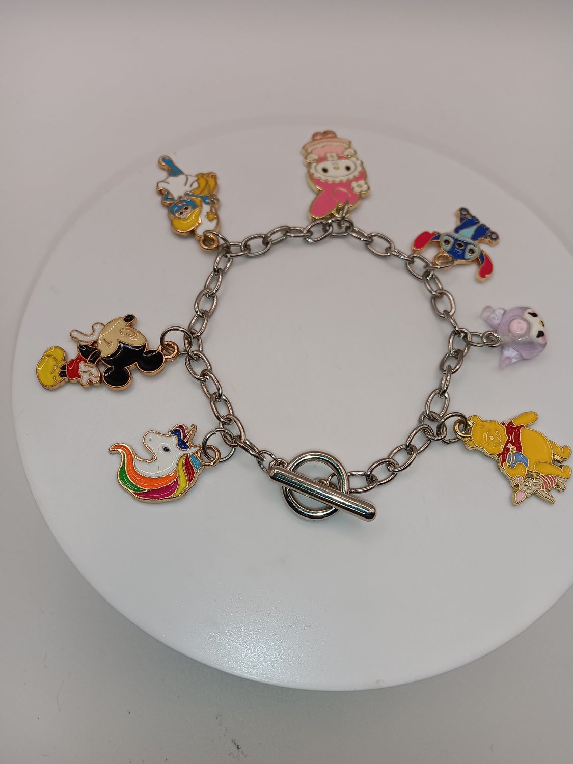 Disney-Inspired Charm Bracelet – Pooh, My Melody, Mickey & Stitch Character Bracelet