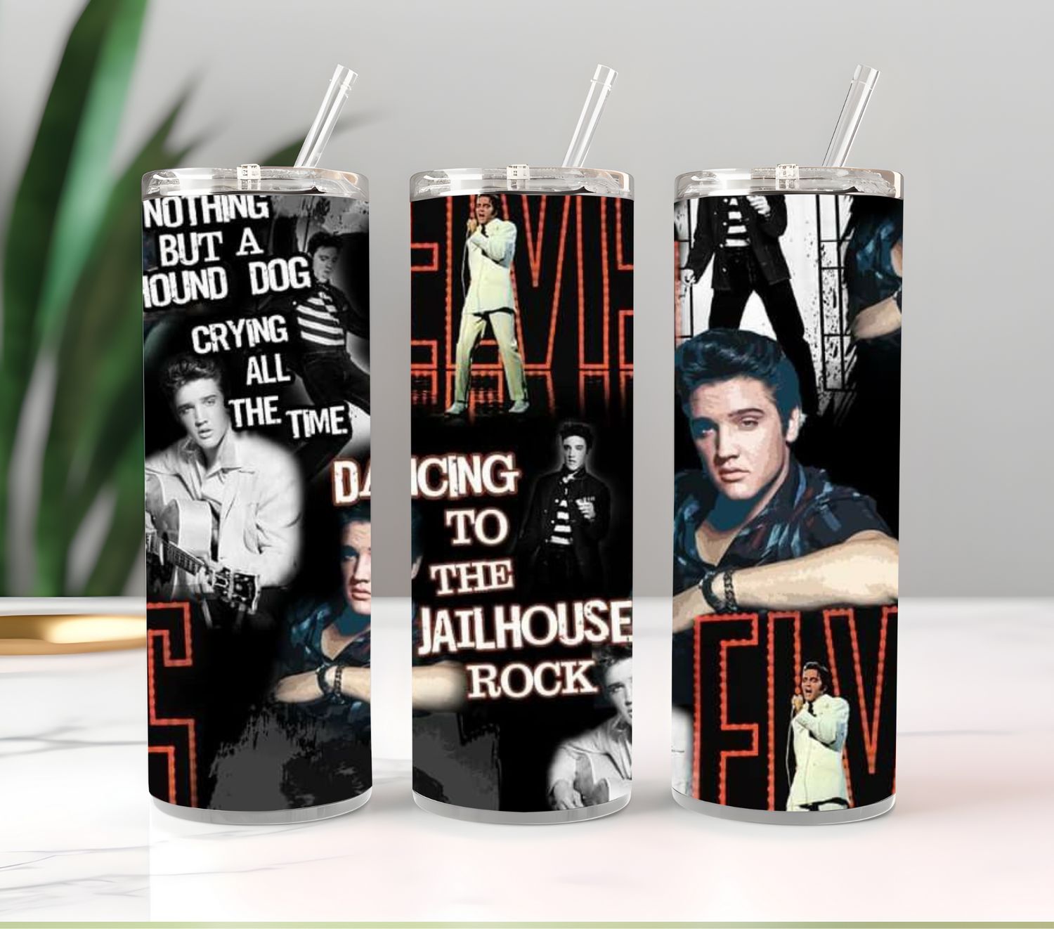 Elvis Retro Rock &amp; Roll Tumbler – 20 oz Stainless Steel Music Lover Cup with Lid &amp; Straw