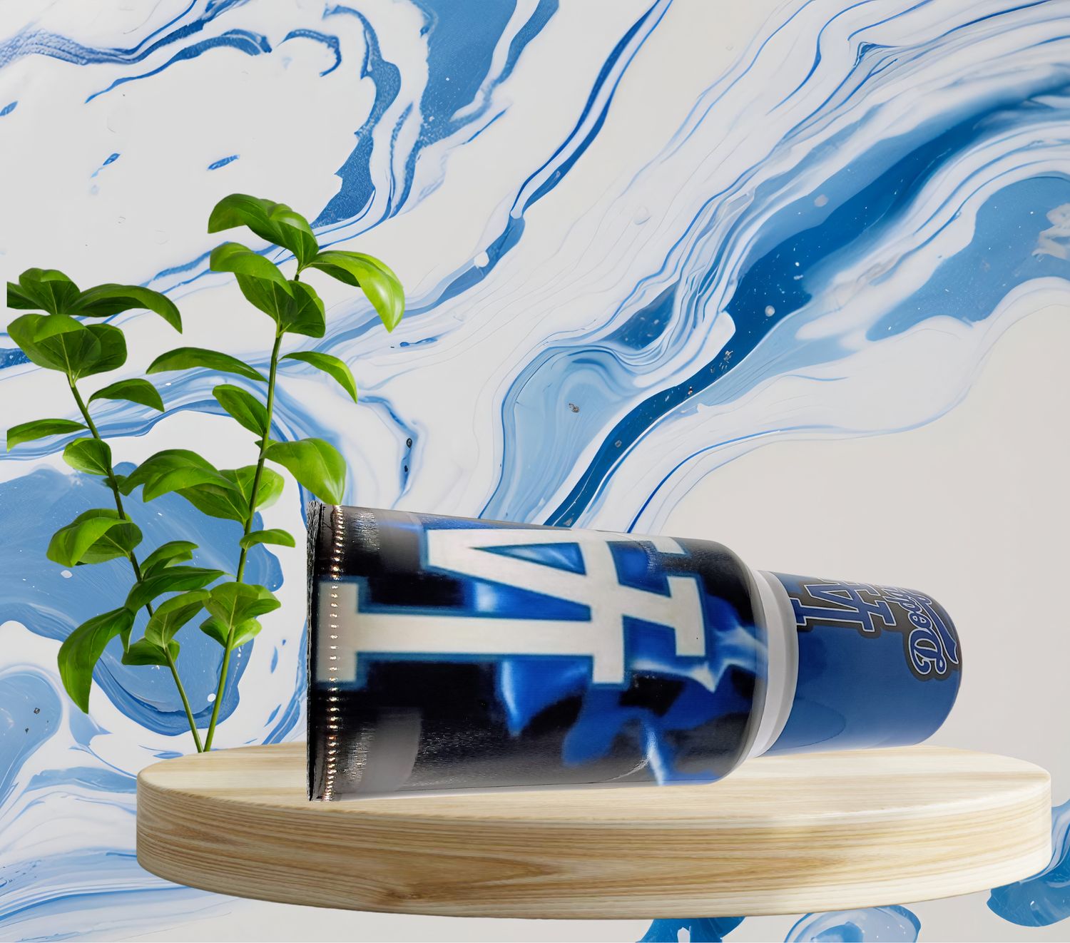 40 oz Dodgers-Inspired Tumbler – Blue &amp; Black Smoking Design