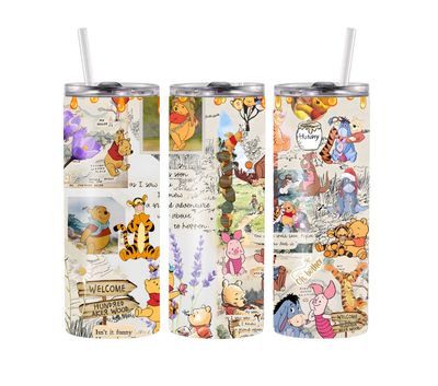 Cute Bear Friends Tumbler – 20 oz Cartoon Style Insulated Drink Cup with Lid &amp; Straw