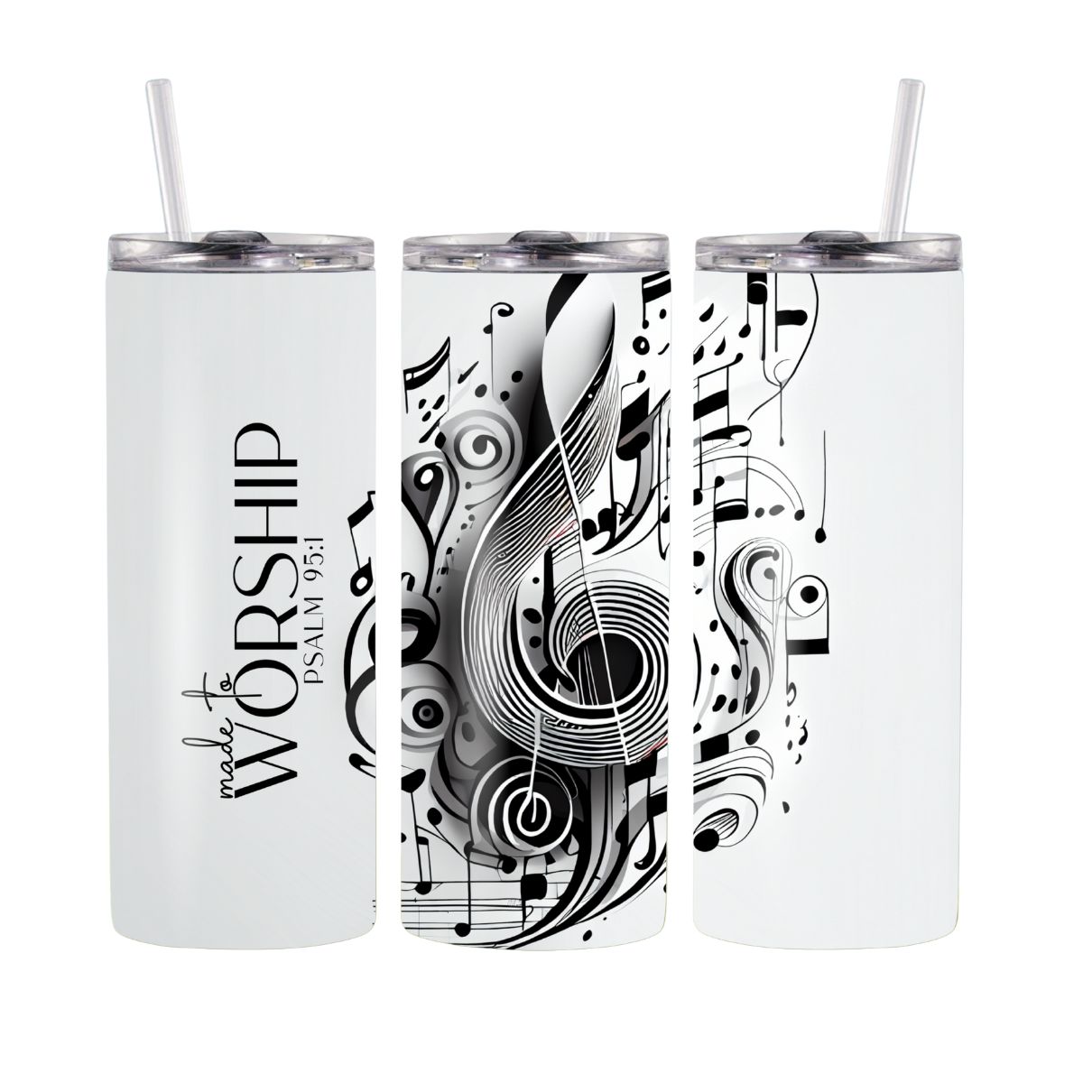 Made to Worship 20 oz Tumbler – Psalm 95:1 Scripture Cup with Music Note | Black &amp; White Christian Drinkware