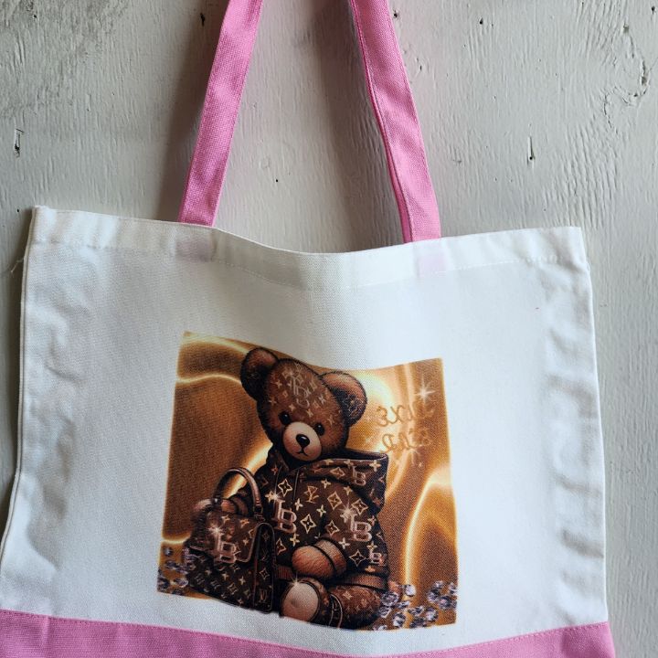 Gold Teddy Bear Tote Bag – Cute Canvas Bag for Everyday Use &amp; Gifts