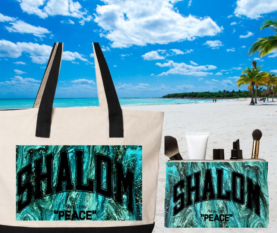 Shalom 3-Piece Large Tote Set – Custom Sublimation Tote, Makeup Bag &amp; Keychain