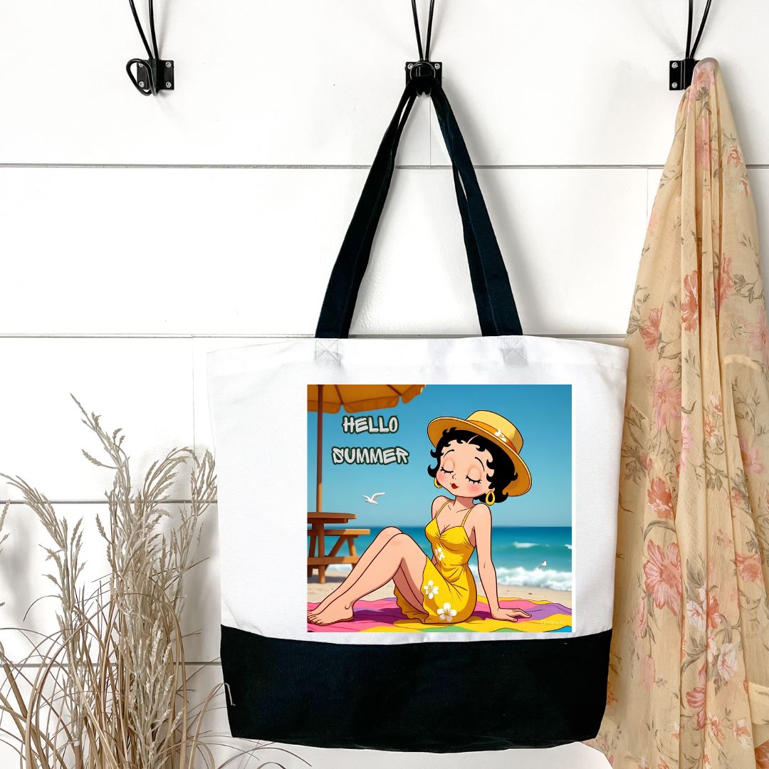 Betty Boop Inspired Beach Tote Bag – Retro Cartoon Summer Canvas Shoulder Bag