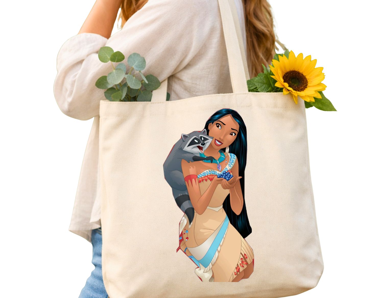 Pocahontas Inspired Tote Bag – Cartoon Princess Style Canvas Shoulder Bag