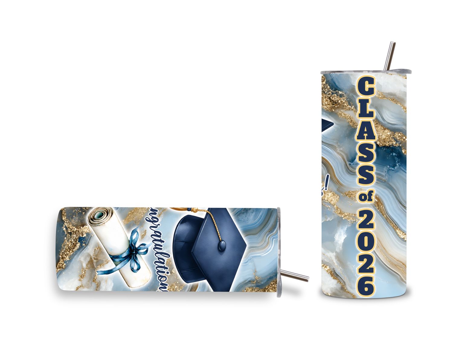 2026 Graduation Skinny Tumbler – Personalized Class of 2026 Gift Cup with Lid &amp; Straw