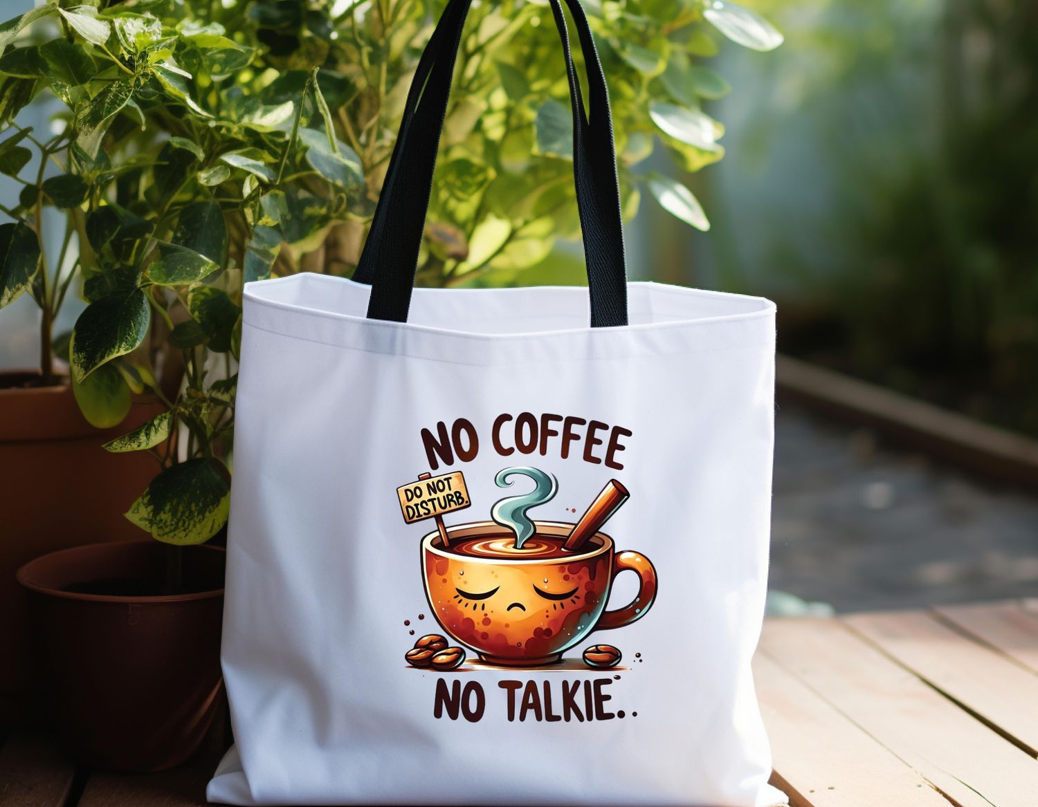 Funny Coffee Tote Bag – “No Coffee No Talkie” Canvas Shoulder Bag