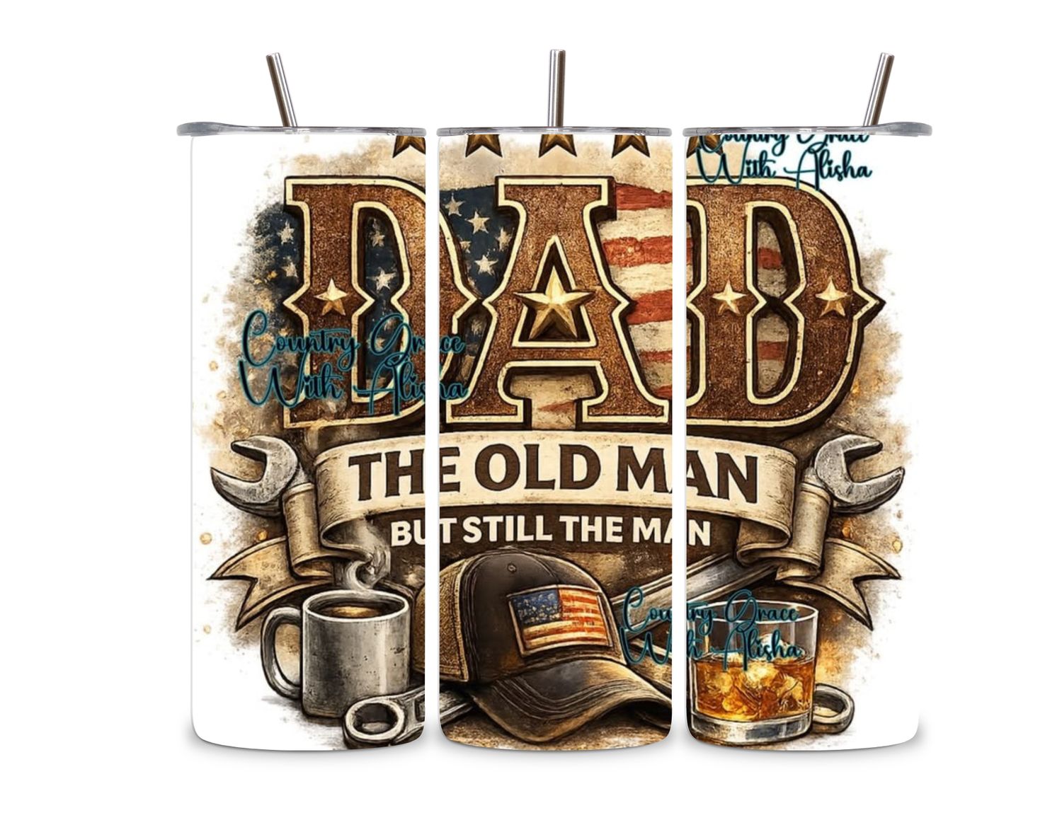 Dad American Flag 20oz Tumbler – Country Style Stainless Steel Cup with Lid & Straw