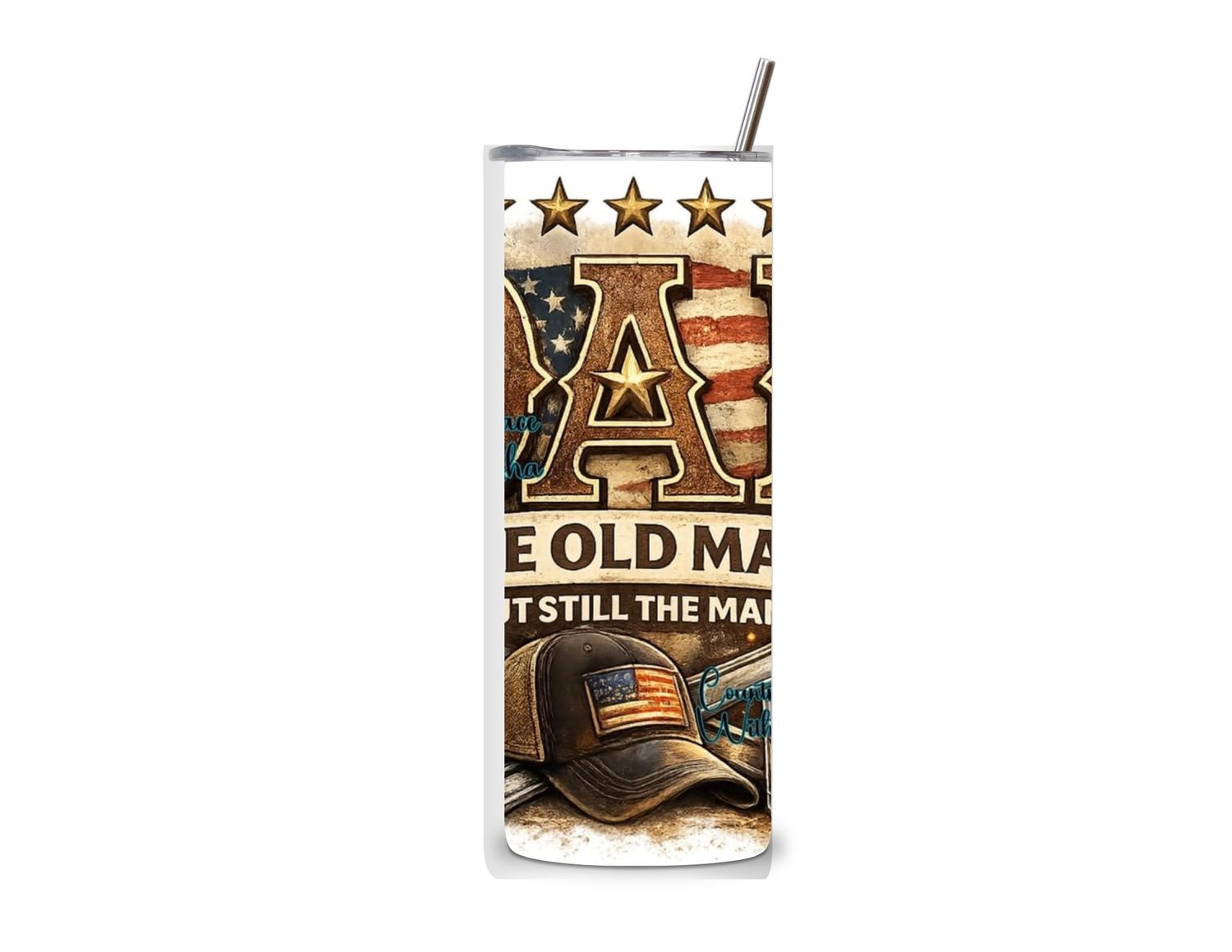 Dad American Flag 20oz Tumbler – Country Style Stainless Steel Cup with Lid &amp; Straw