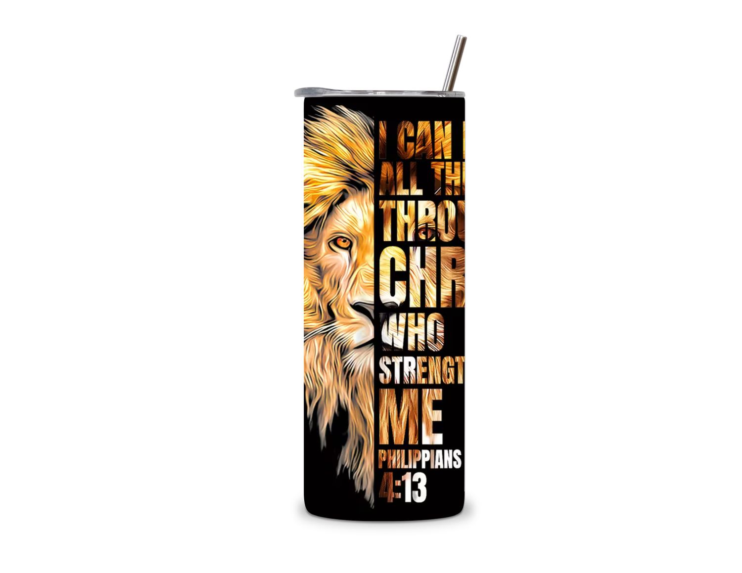 Christian Lion Bible Verse 20oz Tumbler – Faith Inspired Stainless Steel Cup