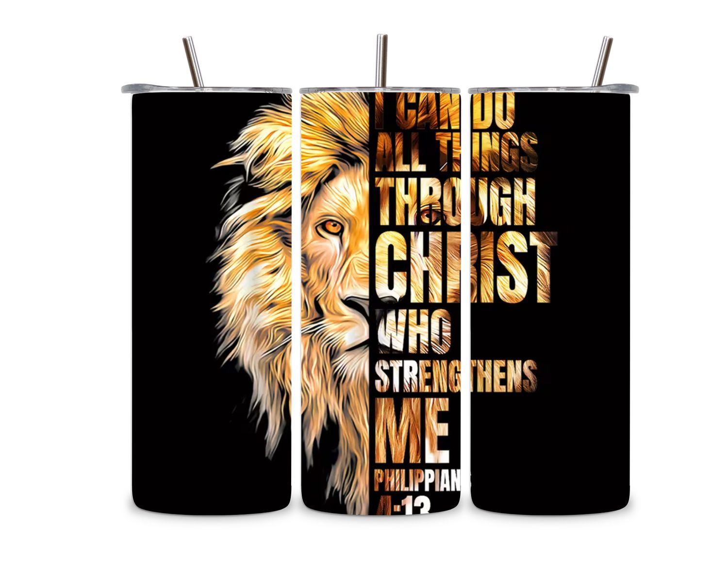 Christian Lion Bible Verse 20oz Tumbler – Faith Inspired Stainless Steel Cup