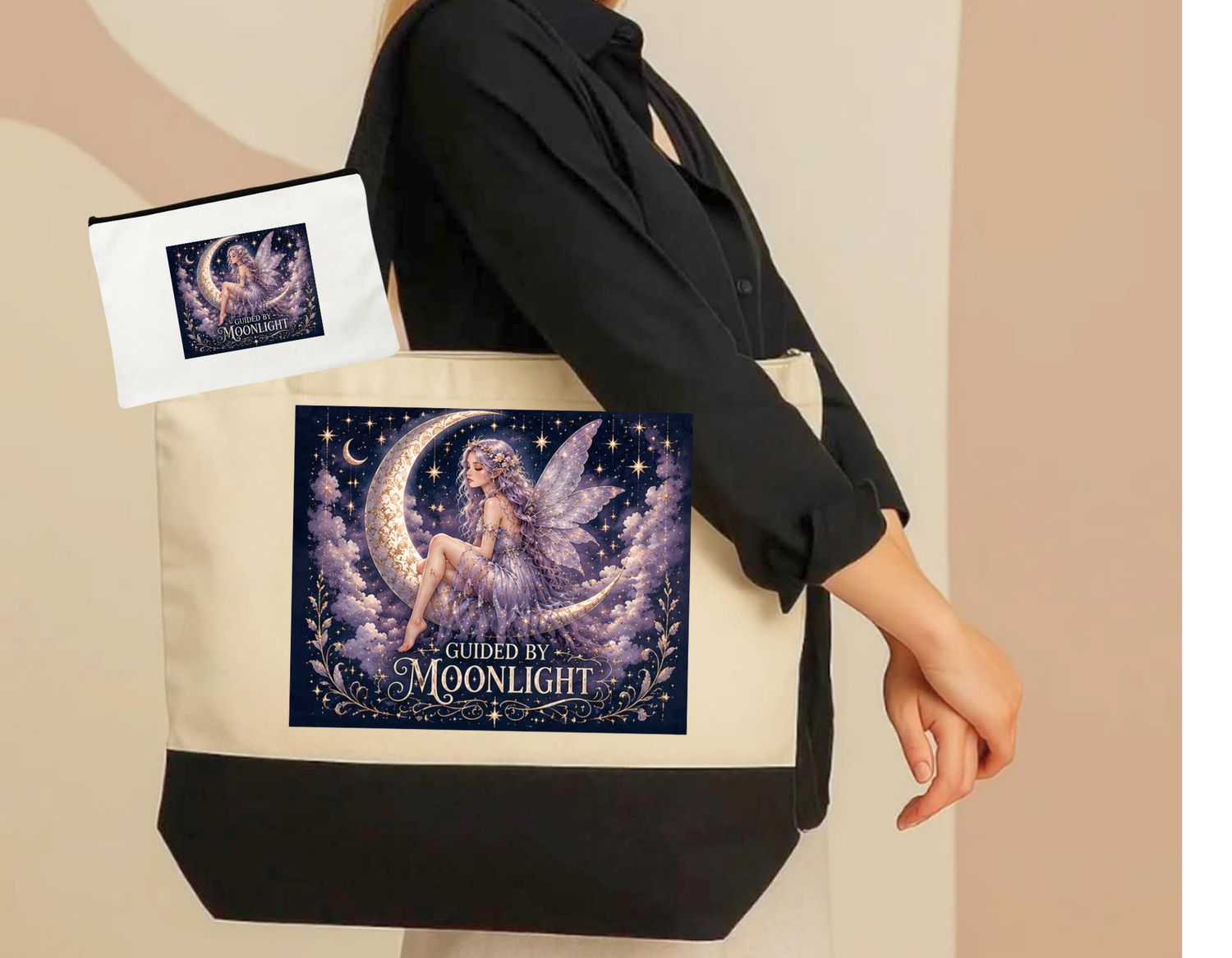 Moon Fairy Tote Bag – Guided by Moonlight | Celestial Fairycore Canvas Tote