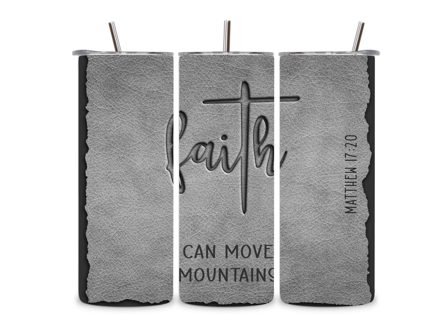 Faith Can Move Mountains Gray Leather-Look 20 oz Tumbler