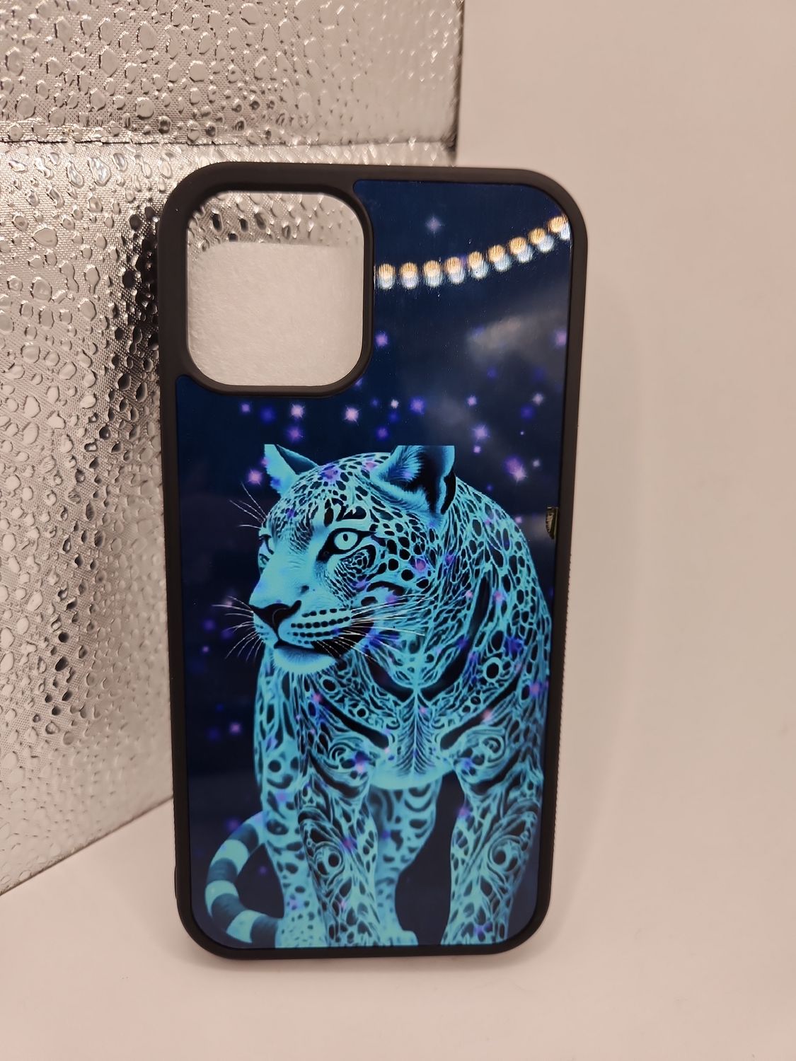 Blue Leopard Celestial iPhone 12 Pro Black Protective Case Blue Leopard Celestial iPhone 12 Pro Black Protective Case