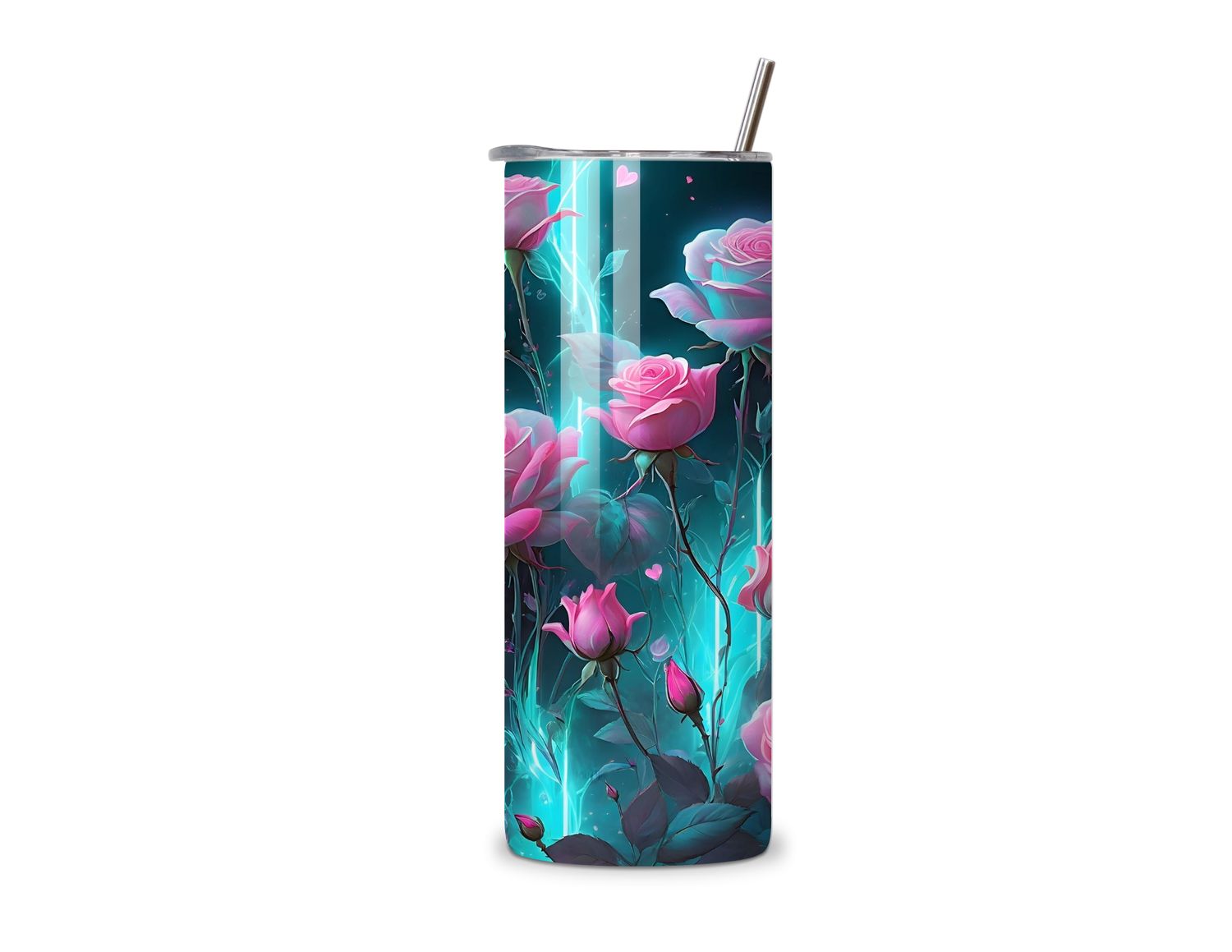 Sheer Pink &amp; Teal Rose 20 oz Tumbler