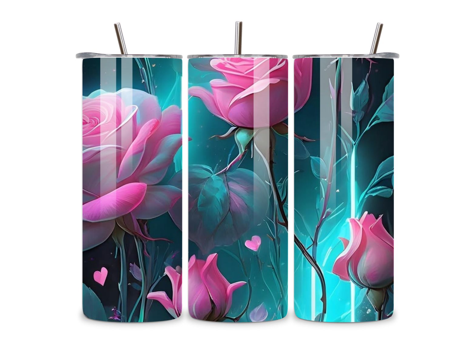 Sheer Pink &amp; Teal Rose 20 oz Tumbler
