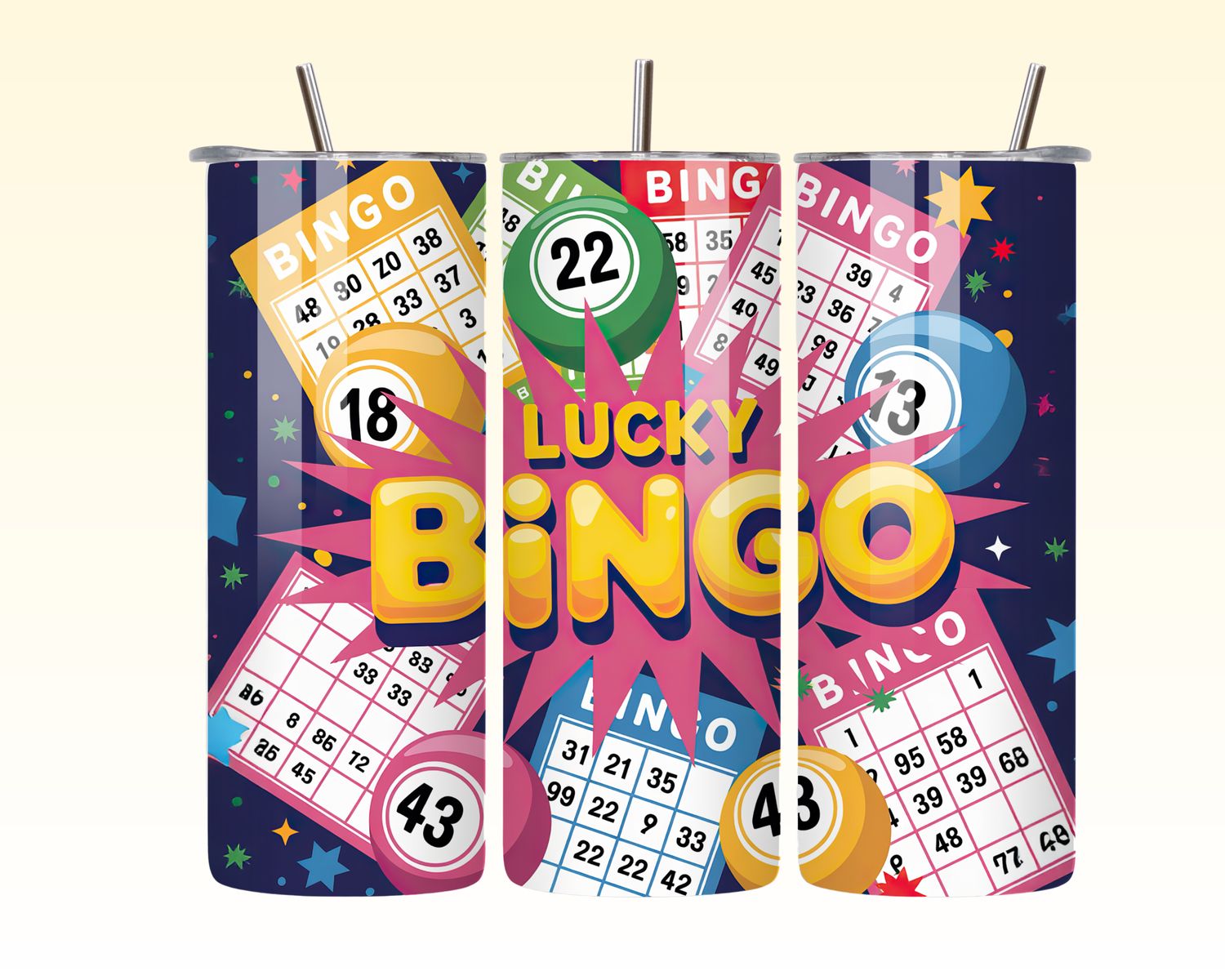 Lucky Bingo 20 oz Skinny Tumbler – Colorful Bingo Lover Gift