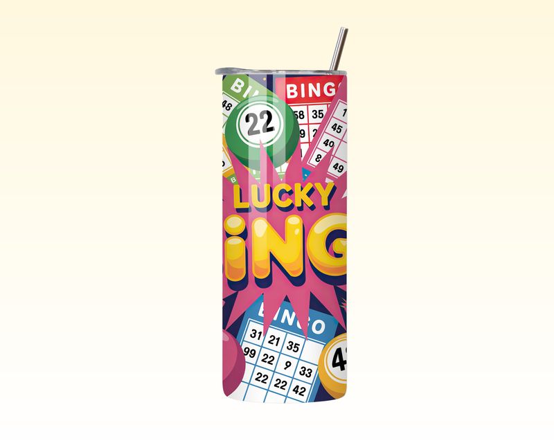 Lucky Bingo 20 oz Skinny Tumbler – Colorful Bingo Lover Gift