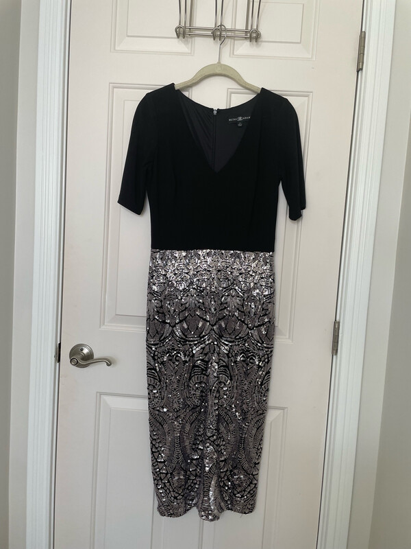 Betsy Adam Black + Sequin Dress