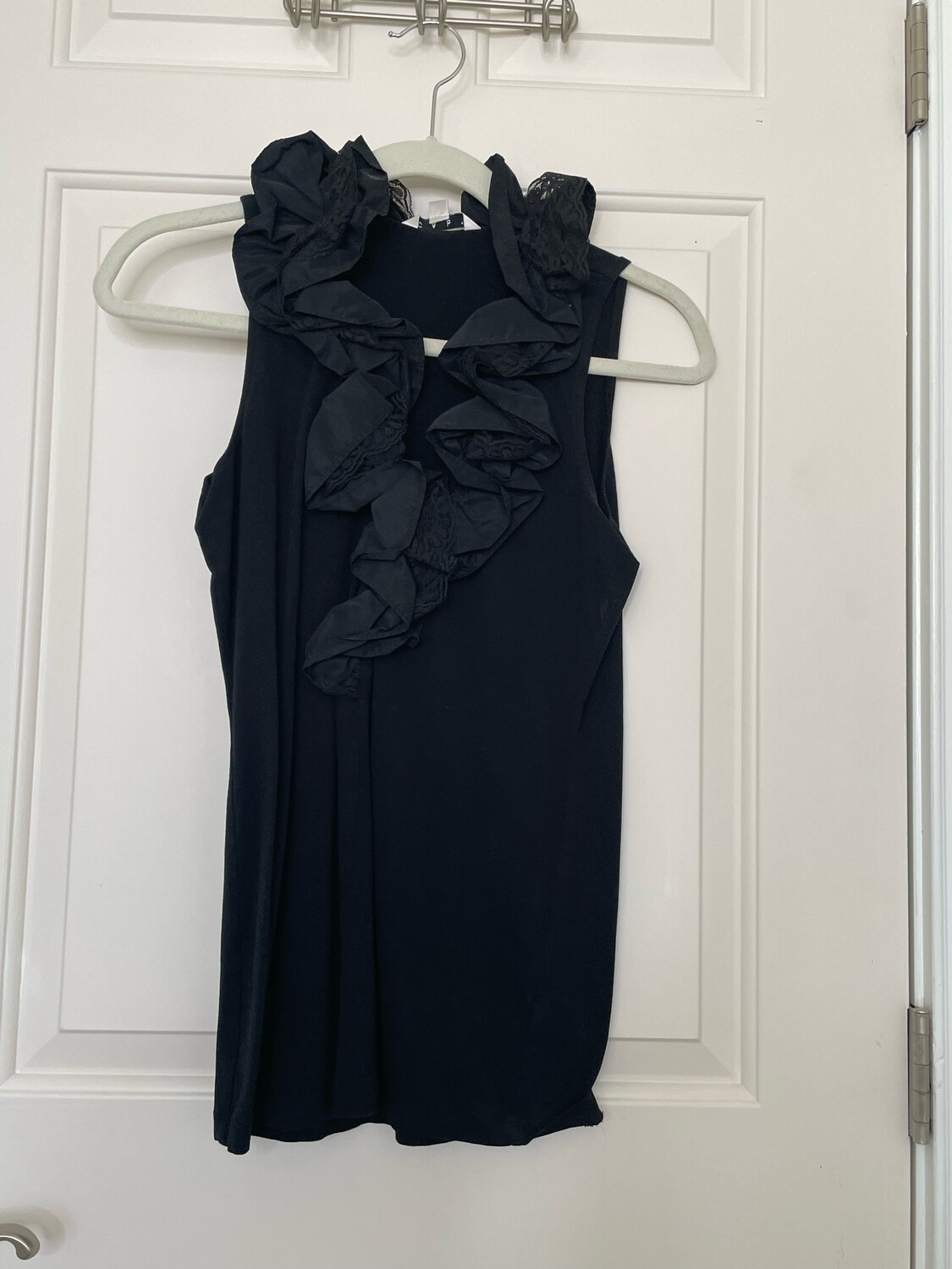 Cabi Lace Ruffle Tank Black Size Small