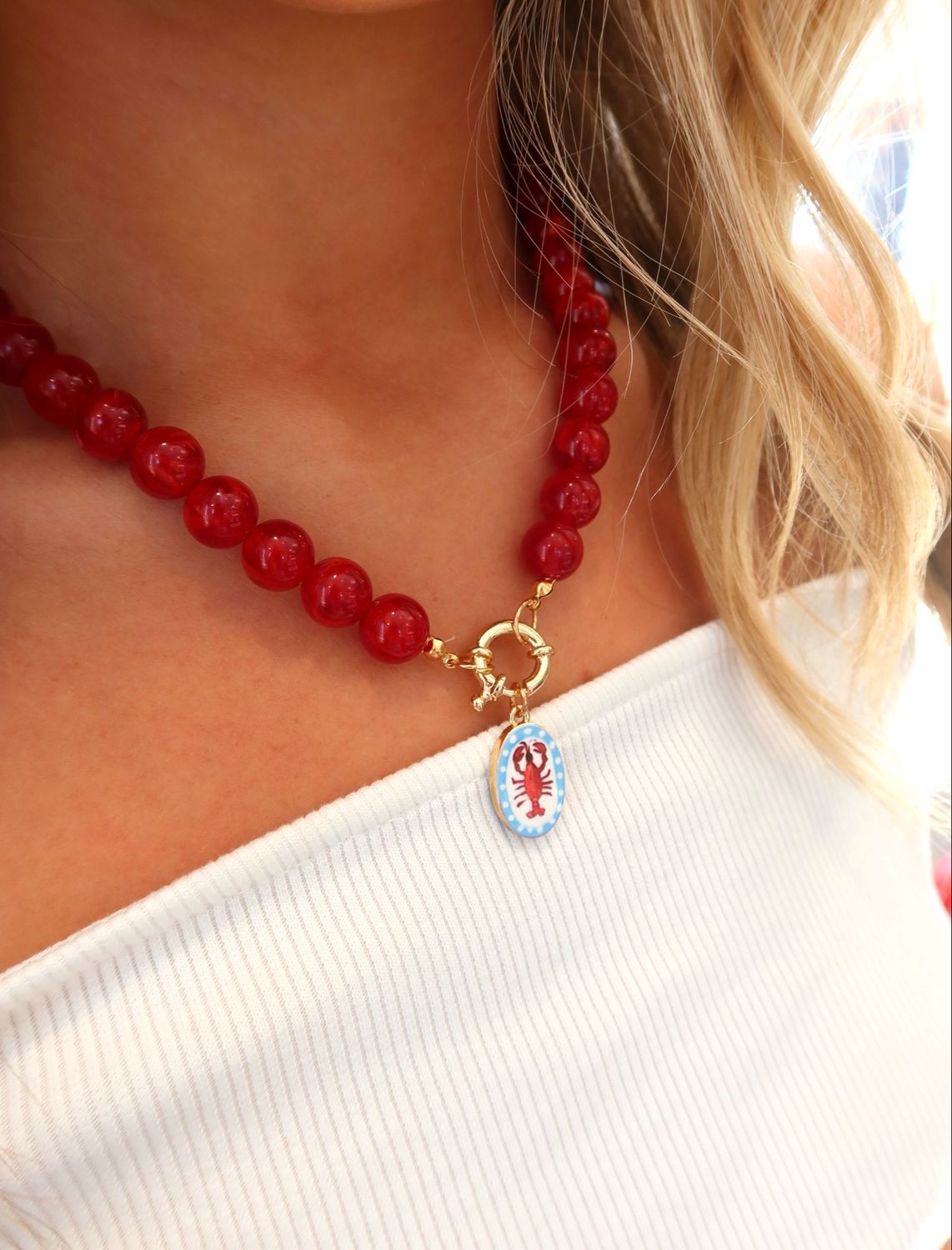 Cherry Red Beaded Necklace
