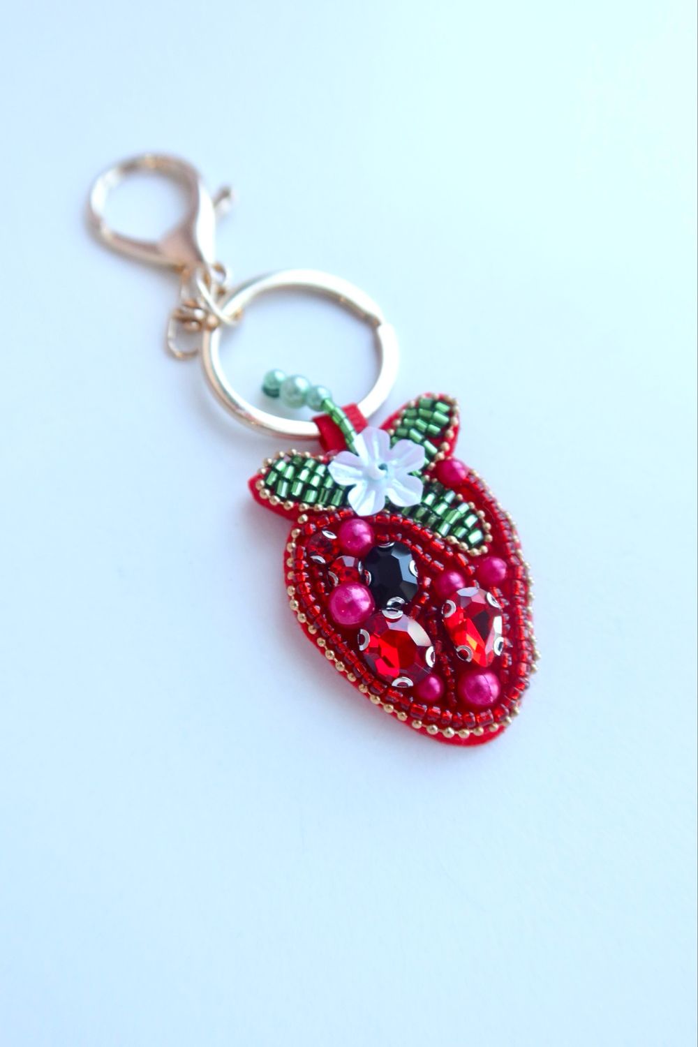 Beaded Strawberry Keychain