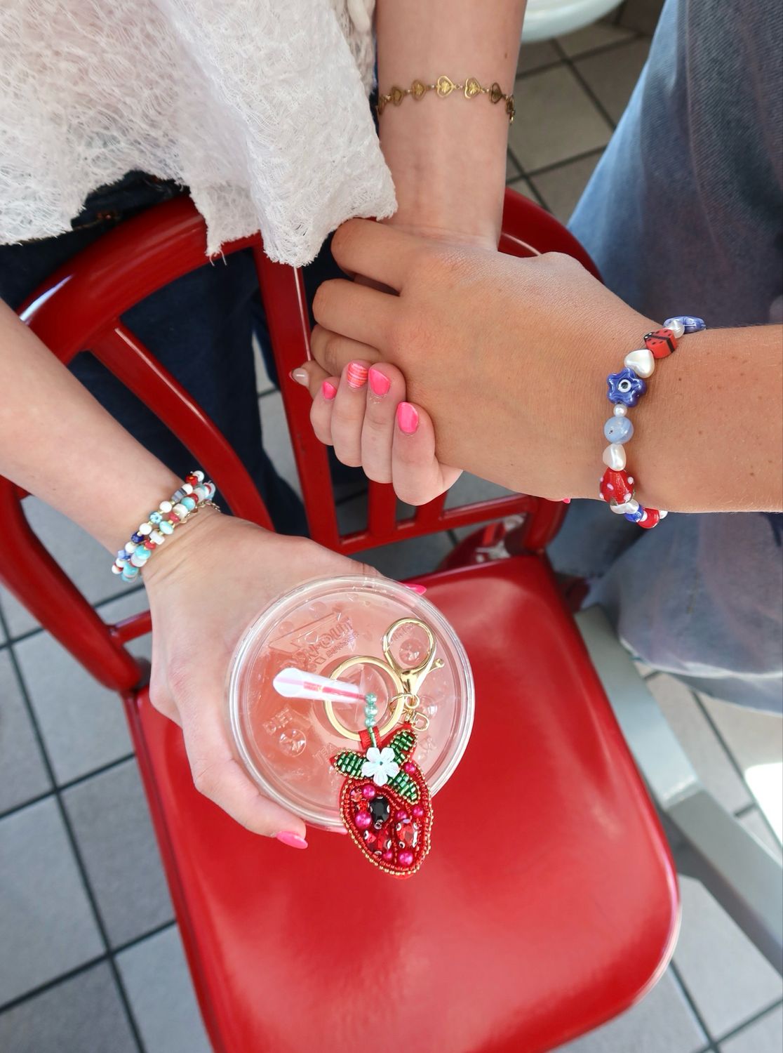 Beaded Strawberry Keychain