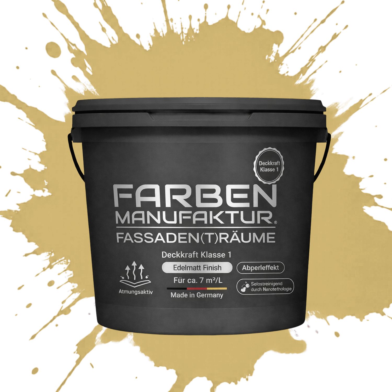 Farben Manufaktur Fassaden(t)räume Silikonharz mit Silber Glitzer - RAL 1002 Sandgelb Farben Manufaktur Fassaden(t)räume Silikonharz mit Silber Glitzer - RAL 1002 Sandgelb