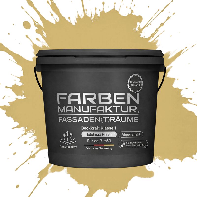 Farben Manufaktur Fassaden(t)räume Silikonharz mit Silber Glitzer - RAL 1002 Sandgelb Farben Manufaktur Fassaden(t)räume Silikonharz mit Silber Glitzer - RAL 1002 Sandgelb