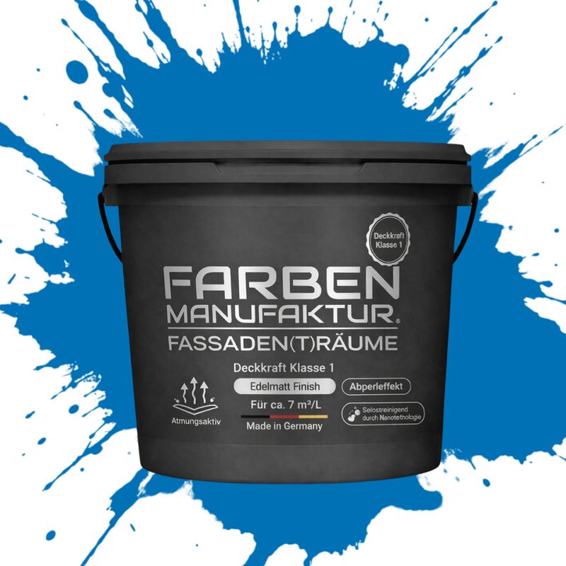 Farben Manufaktur Fassaden(t)räume Silikonharz mit Silber Glitzer - RAL 5015 Himmelblau Farben Manufaktur Fassaden(t)räume Silikonharz mit Silber Glitzer - RAL 5015 Himmelblau