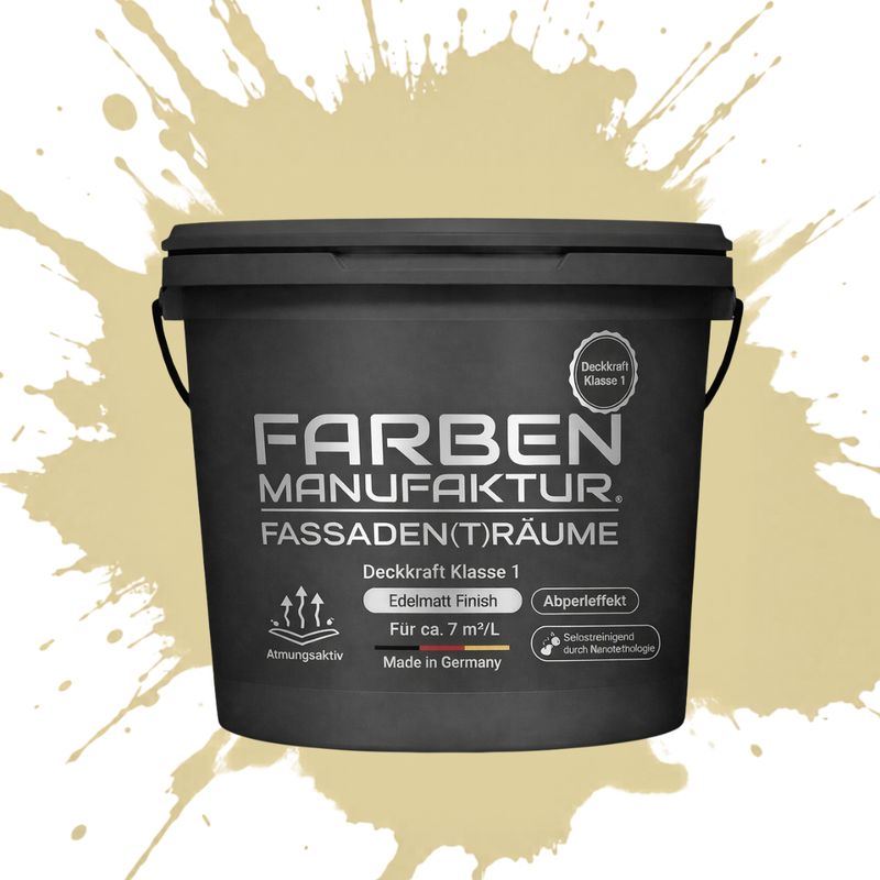 Farben Manufaktur Fassaden(t)räume Silikonharz mit Silber Glitzer - RAL 1014 Elfenbein Farben Manufaktur Fassaden(t)räume Silikonharz mit Silber Glitzer - RAL 1014 Elfenbein