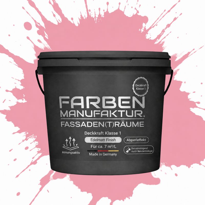 Farben Manufaktur Fassaden(t)räume Silikonharz mit Silber Glitzer - RAL 3015 Hellrosa Farben Manufaktur Fassaden(t)räume Silikonharz mit Silber Glitzer - RAL 3015 Hellrosa