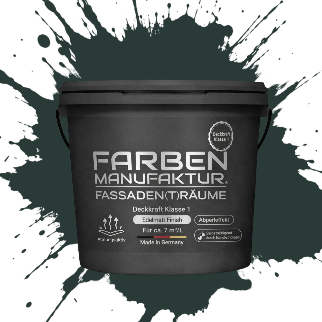 Farben Manufaktur Fassaden(t)räume Silikonharz mit Silber Glitzer - RAL 6012 Schwarzgrün Farben Manufaktur Fassaden(t)räume Silikonharz mit Silber Glitzer - RAL 6012 Schwarzgrün