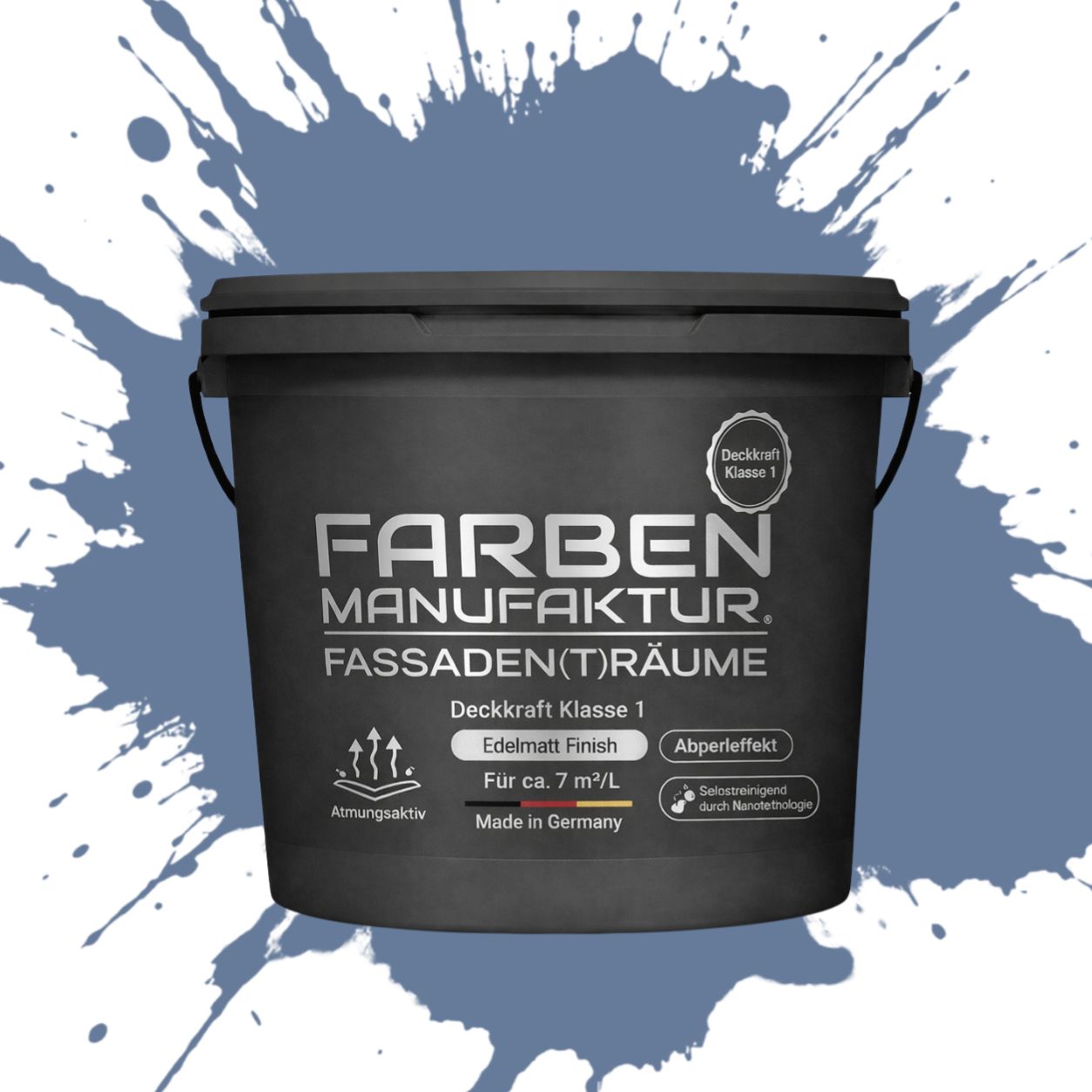 Farben Manufaktur Fassaden(t)räume Silikonharz mit Silber Glitzer - RAL 5014 Taubenblau Farben Manufaktur Fassaden(t)räume Silikonharz mit Silber Glitzer - RAL 5014 Taubenblau