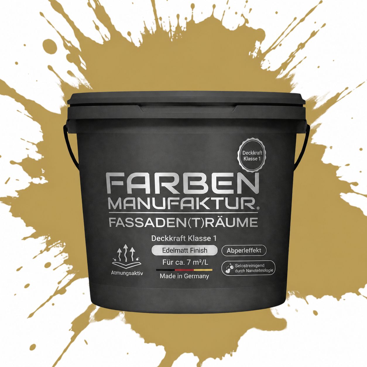 Farben Manufaktur Fassaden(t)räume Silikonharz mit Silber Glitzer - RAL 1024 Ockergelb Farben Manufaktur Fassaden(t)räume Silikonharz mit Silber Glitzer - RAL 1024 Ockergelb