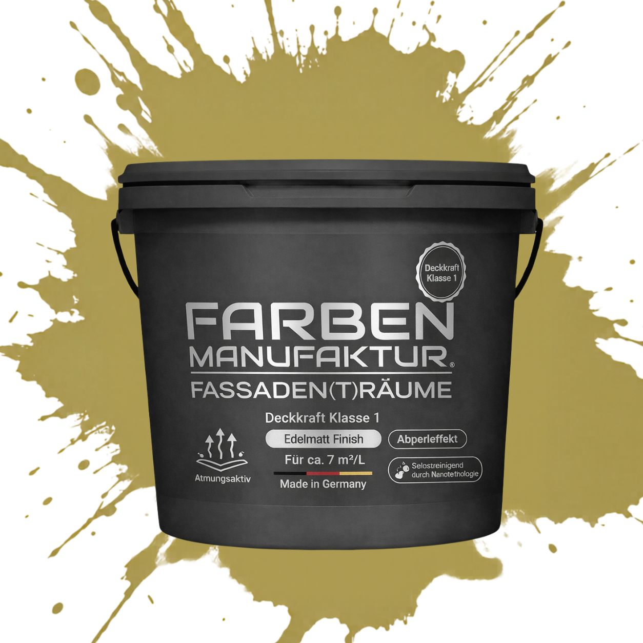 Farben Manufaktur Fassaden(t)räume Silikonharz mit Silber Glitzer - RAL 1027 Currygelb Farben Manufaktur Fassaden(t)räume Silikonharz mit Silber Glitzer - RAL 1027 Currygelb