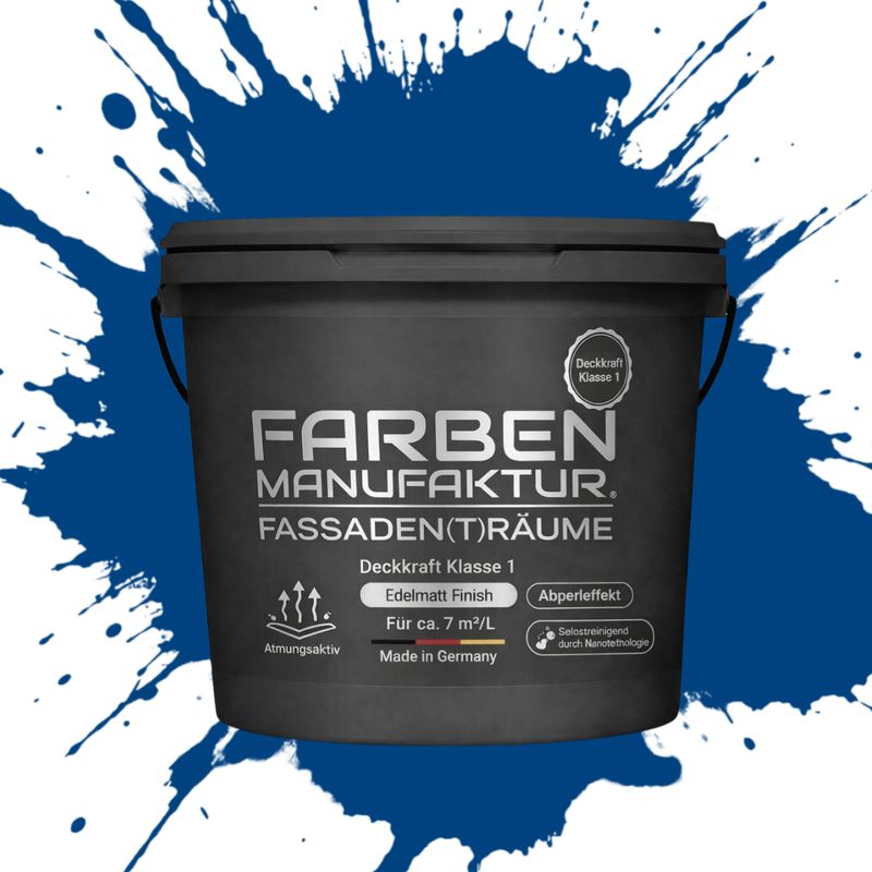 Farben Manufaktur Fassaden(t)räume Silikonharz mit Silber Glitzer - RAL 5010 Enzianblau Farben Manufaktur Fassaden(t)räume Silikonharz mit Silber Glitzer - RAL 5010 Enzianblau