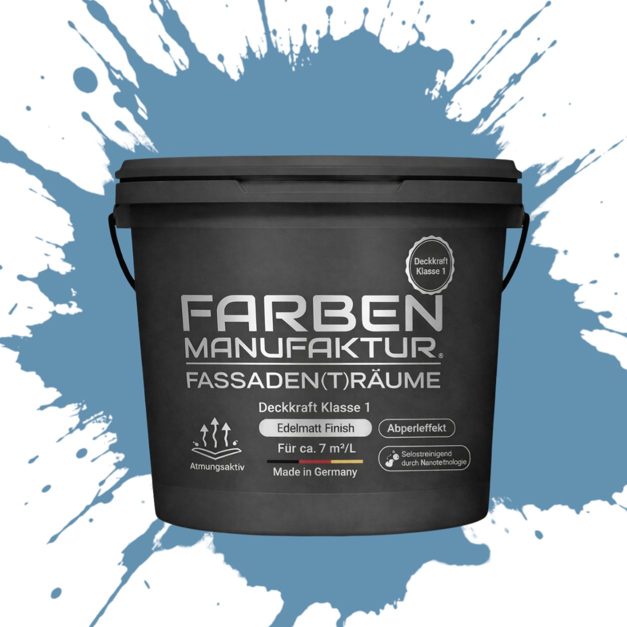 Farben Manufaktur Fassaden(t)räume Silikonharz mit Silber Glitzer - RAL 5024 Pastellblau Farben Manufaktur Fassaden(t)räume Silikonharz mit Silber Glitzer - RAL 5024 Pastellblau