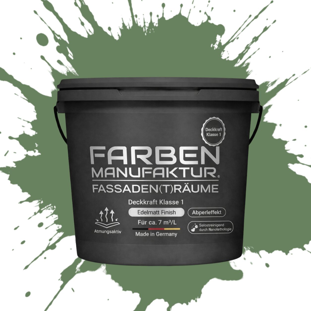 Farben Manufaktur Fassaden(t)räume Silikonharz mit Silber Glitzer - RAL 6011 Resedagrün Farben Manufaktur Fassaden(t)räume Silikonharz mit Silber Glitzer - RAL 6011 Resedagrün