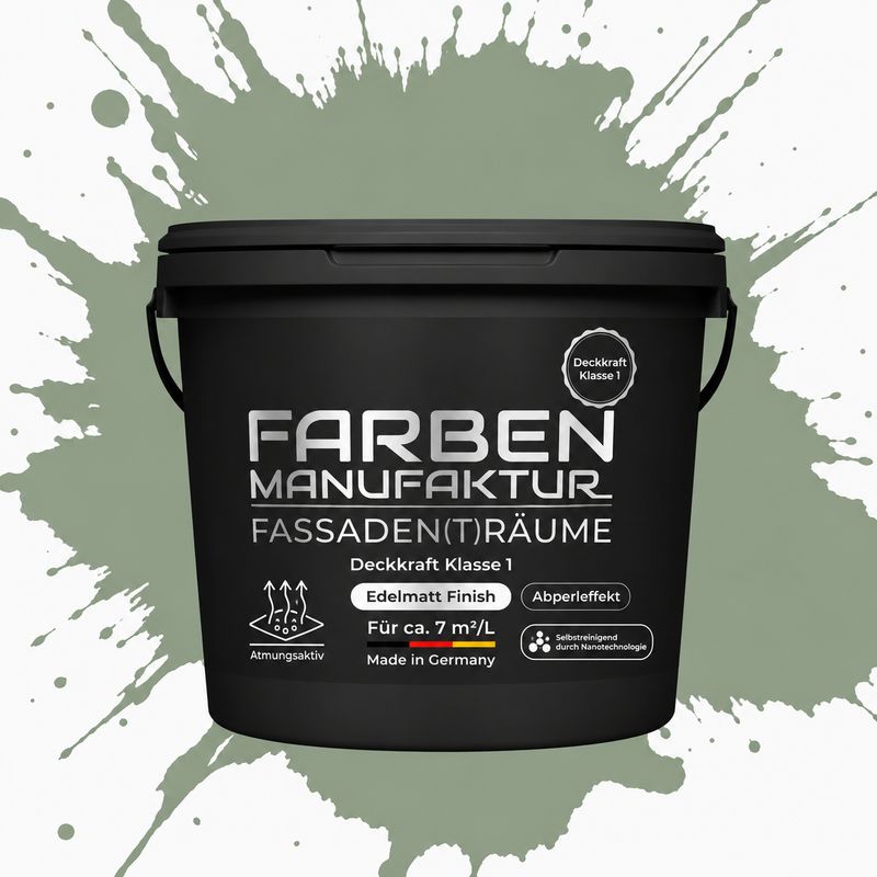 Farben Manufaktur Fassaden(t)räume Silikonharz mit Silber Glitzer - RAL 6021 Blassgrün Farben Manufaktur Fassaden(t)räume Silikonharz mit Silber Glitzer - RAL 6021 Blassgrün