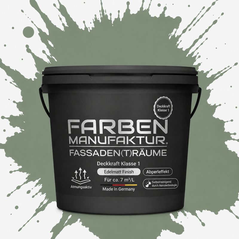 Farben Manufaktur Fassaden(t)räume Silikonharz mit Silber Glitzer - RAL 6021 Blassgrün Farben Manufaktur Fassaden(t)räume Silikonharz mit Silber Glitzer - RAL 6021 Blassgrün