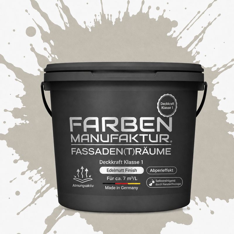 Farben Manufaktur Fassaden(t)räume Silikonharz mit Silber Glitzer - RAL 7032 Kieselgrau Farben Manufaktur Fassaden(t)räume Silikonharz mit Silber Glitzer - RAL 7032 Kieselgrau