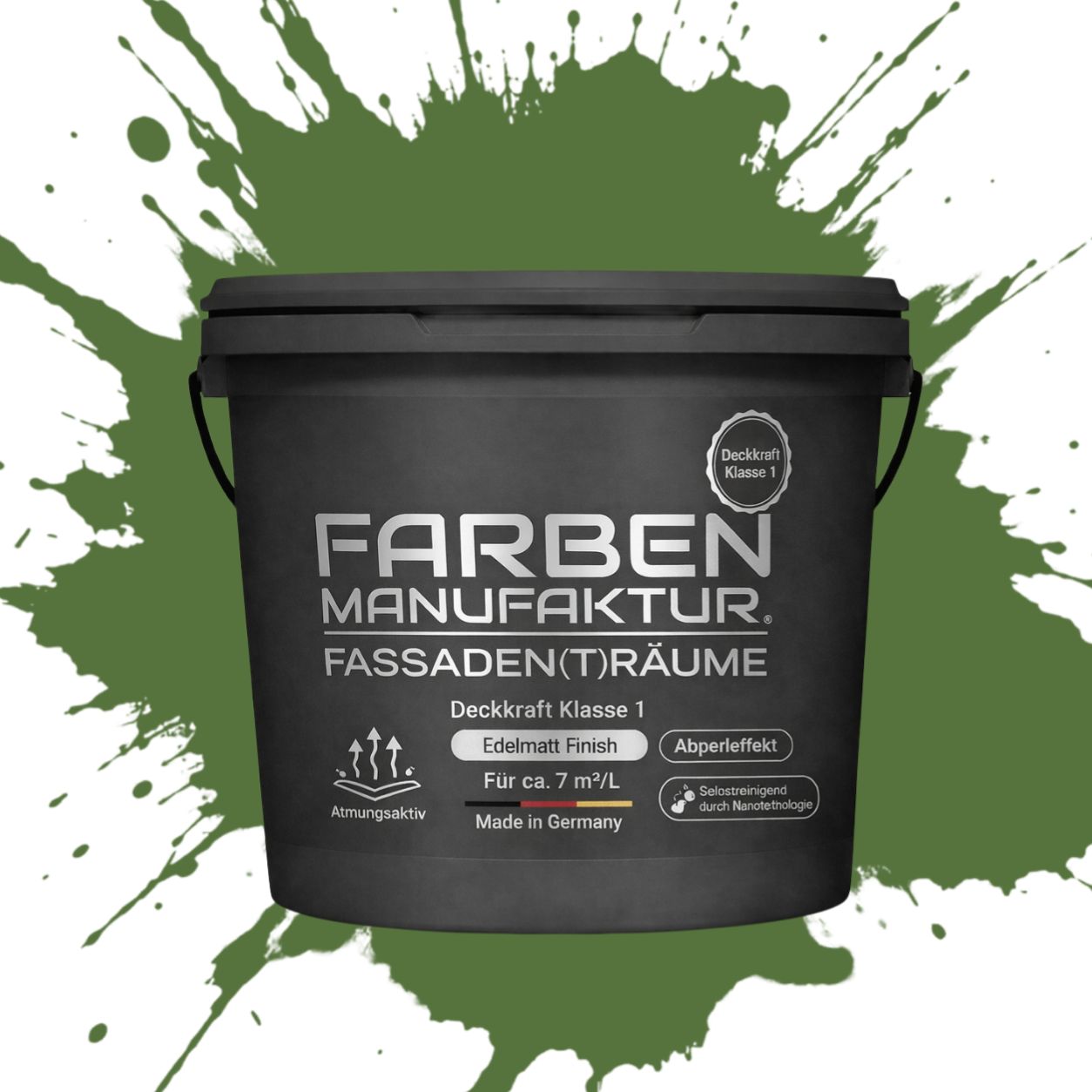 Farben Manufaktur Fassaden(t)räume Silikonharz mit Silber Glitzer - RAL 6025 Farngrün Farben Manufaktur Fassaden(t)räume Silikonharz mit Silber Glitzer - RAL 6025 Farngrün