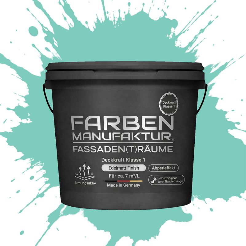 Farben Manufaktur Fassaden(t)räume Silikonharz mit Silber Glitzer - RAL 6027 Lichtgrün Farben Manufaktur Fassaden(t)räume Silikonharz mit Silber Glitzer - RAL 6027 Lichtgrün