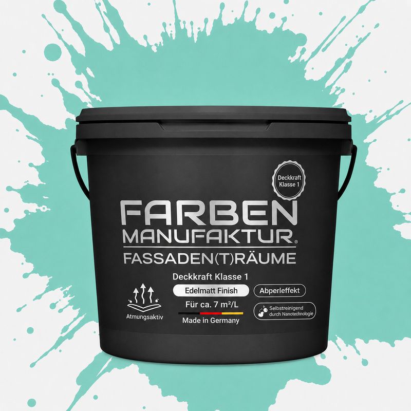 Farben Manufaktur Fassaden(t)räume Silikonharz mit Silber Glitzer - RAL 6027 Lichtgrün Farben Manufaktur Fassaden(t)räume Silikonharz mit Silber Glitzer - RAL 6027 Lichtgrün