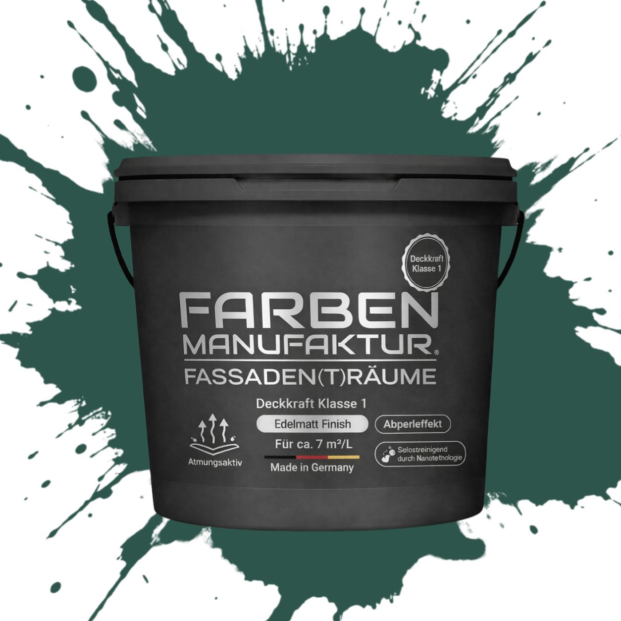 Farben Manufaktur Fassaden(t)räume Silikonharz mit Silber Glitzer - RAL 6028 Kieferngrün Farben Manufaktur Fassaden(t)räume Silikonharz mit Silber Glitzer - RAL 6028 Kieferngrün